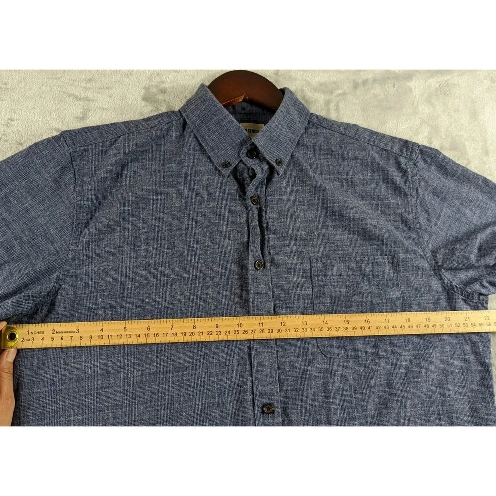 Taylor Stitch Shirt Men 42 Blue Organic Cotton Short Sleeve Button Up READ